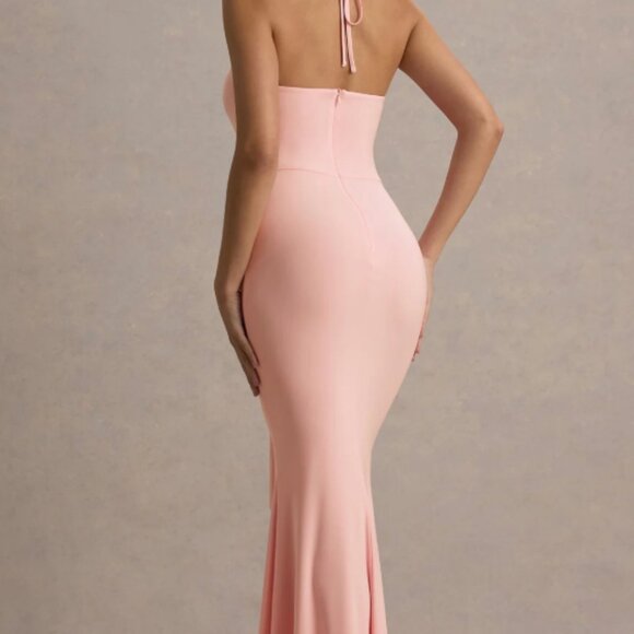 Lucena Pink Cowl-Neck Wrap Maxi Dress With Floral Drape Size US 4 - Picture 2 of 4